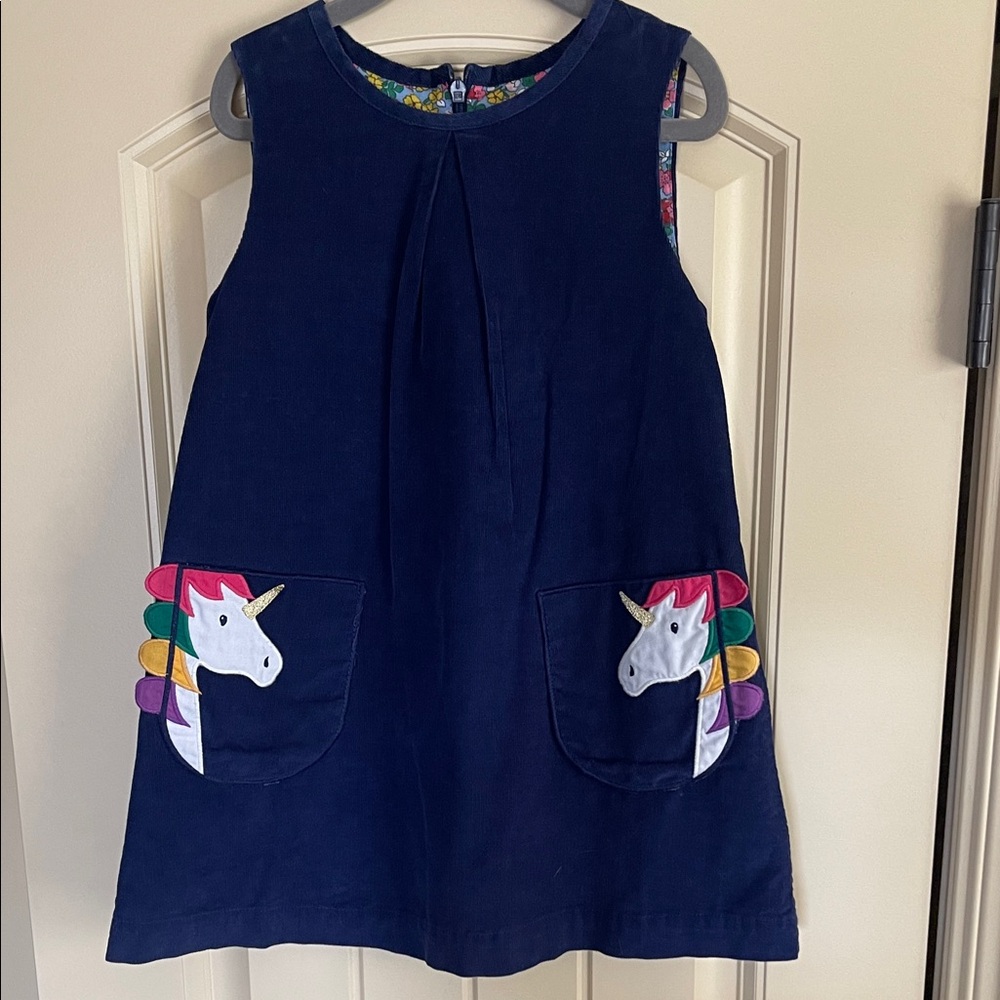 Mini Boden Blue Corduroy Unicorn Dress for Kids